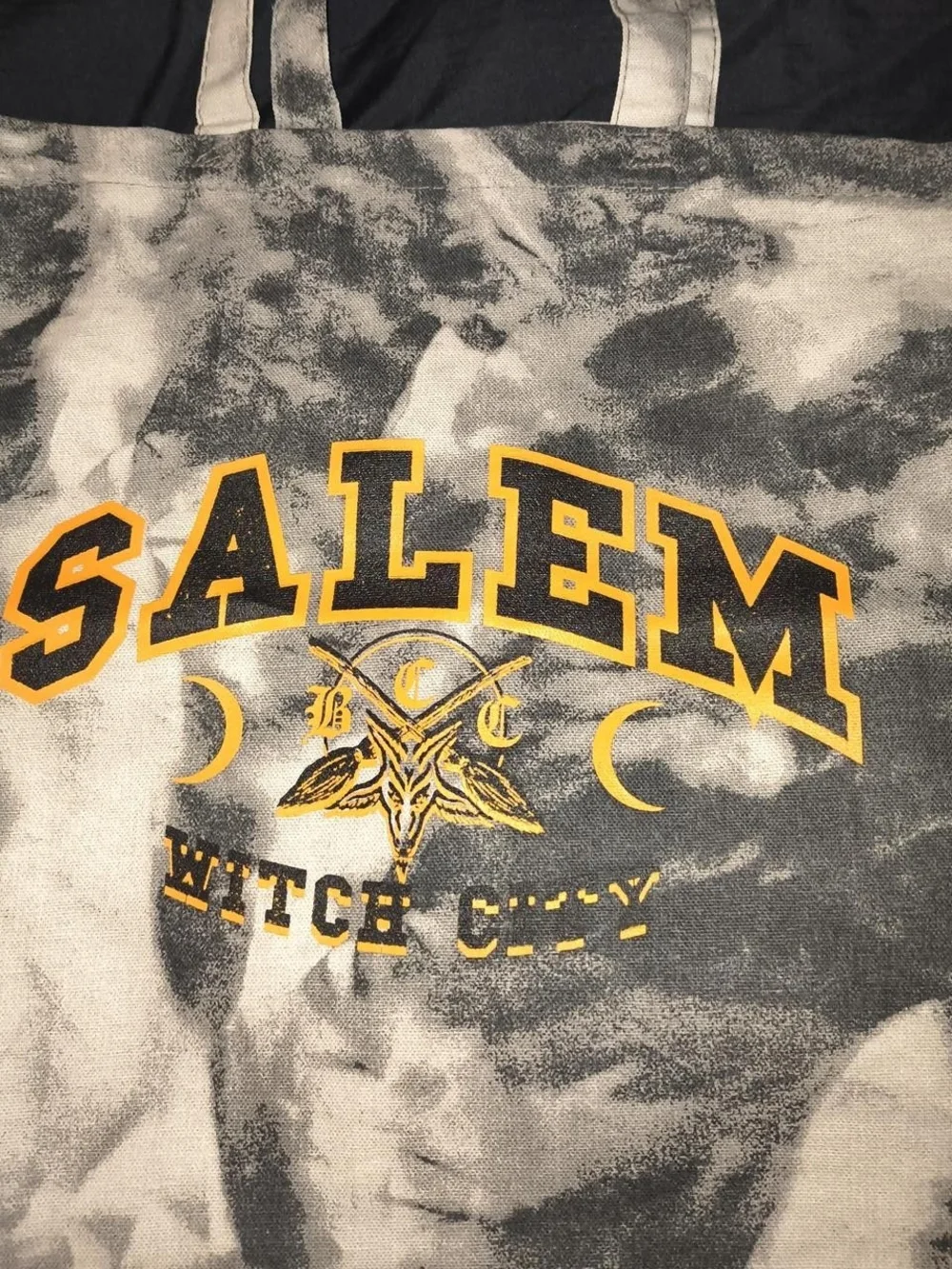 Salem Witch City Graphic Tote Bag in Yellow and Gray